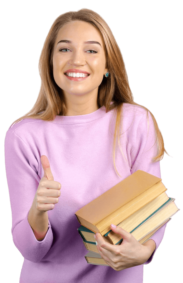 Imagem de uma Mulher Afirmando garantia com o polegar